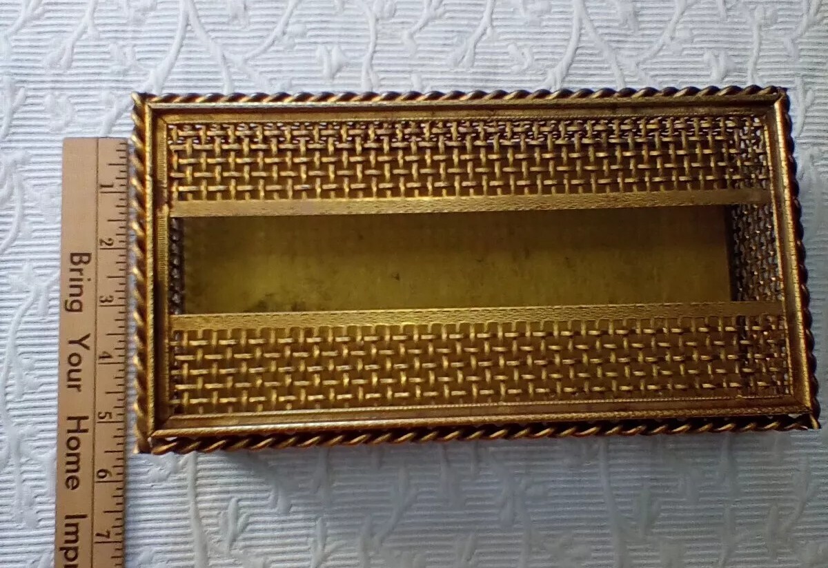 Vintage Tissue Kleenex Box Holder Gold Filigree Hollywood Regency Mid Century