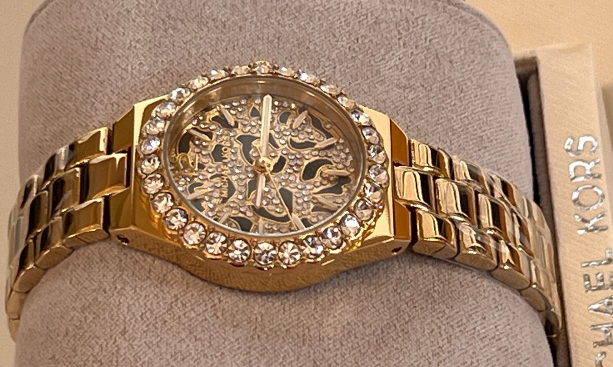 MICHAEL KORS MK7394 Lennox Animal Print Pave Crystal Gold Ladies