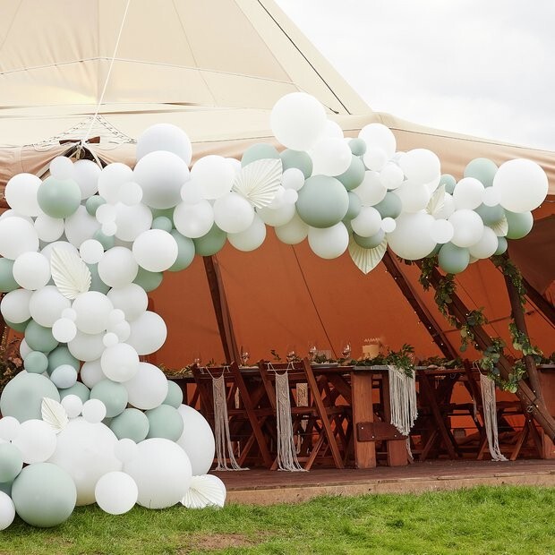 XLarge White And Sage Balloon Arch Wedding Backdrop