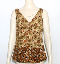 Worth Terracotta Black Dot 100% Silk Sleeveless Blouse Tank Lined  V Neck Sz 12