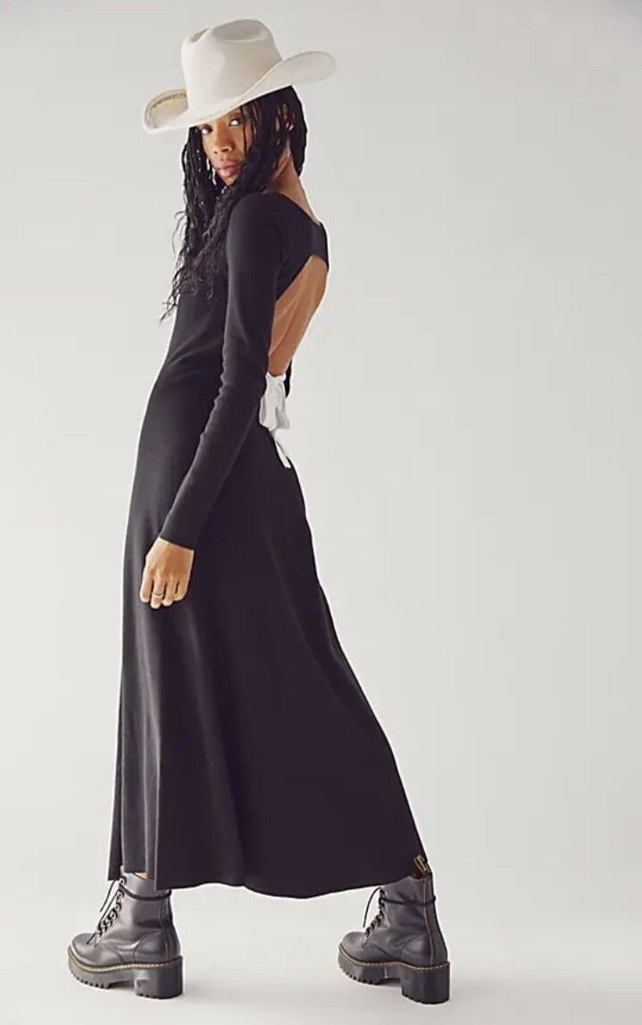 free people tupelo honey maxi dress NWT FREE PEOPLE Sz M TUPELO HONEY MAXI DRESS LONG SLEEVE OPEN BACK BLACK