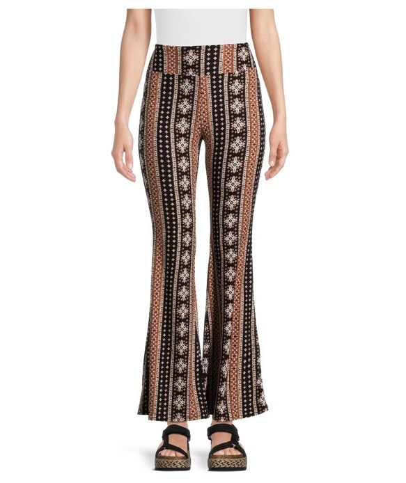 No Boundaries Juniors Black & Rust Print Flare Pants Size Medium (7-9) NEW