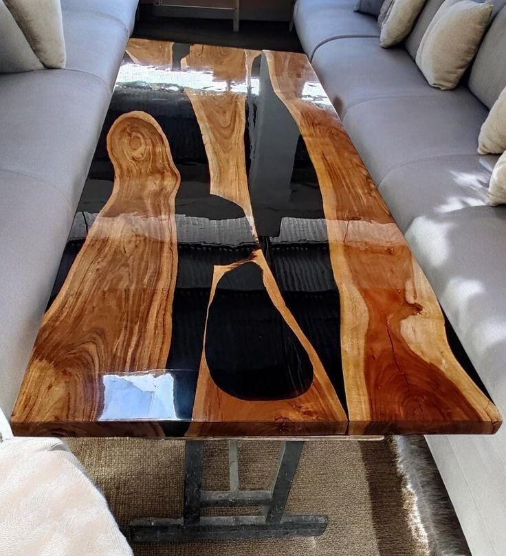 Black Epoxy Resin Wood Table Top for Living Room or Dining Decor