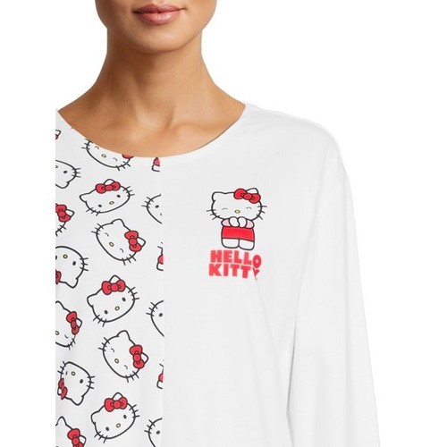 NWT Sanrio Hello Kitty women's Long sleeve Top and shorts Pajama Set, 1X,2X - Picture 4 of 7