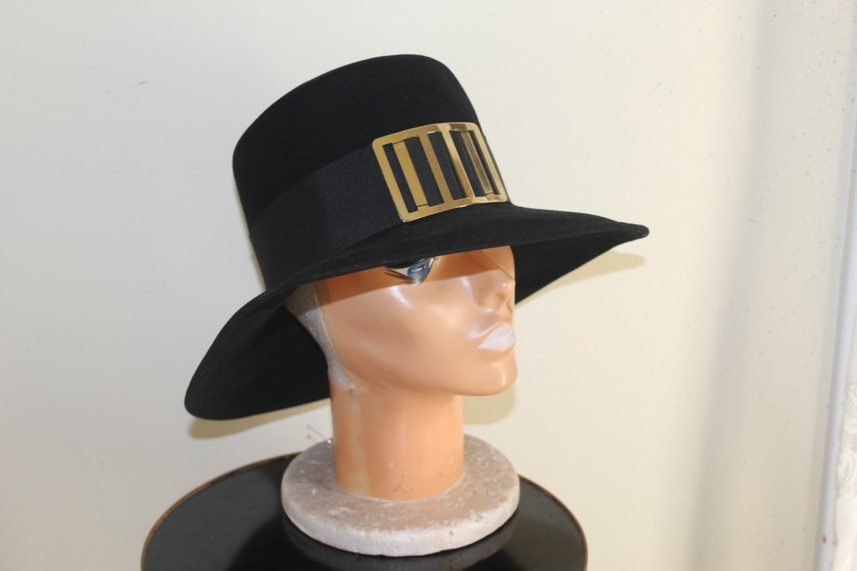 Tyro-Lid ANTILOPE Austrian Designer Black Wool Buckle Hat Sz 57