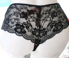 Victorias secret Rare Vintage M Panty Wide Side Thong Black Skirted Lace