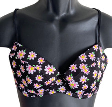 Womens Black Floral Bra With Adjustable Straps  Hook Closure