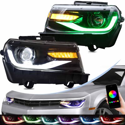 VLAND Headlights LED For Chevy Camaro 2014-2015 LS LT SS Front-RGB DRL Lights.