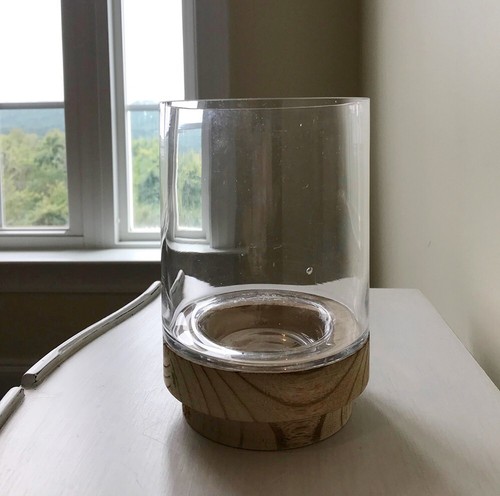 Honeybloom Clear Glass Hurricane w/Wood Base Pillar Candleholder or Vase, 5 x 7" - Picture 6 of 12