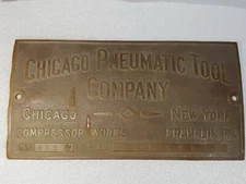 Vintage Brass Chicago Pneumatic Tool Company Builders Plate ID Al Capone Era