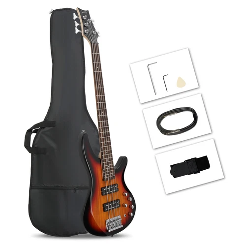 Glarry 44" GIB 5 Strings H-H Pickup Laurel Wood Fingerboard Electric Bass Guitar