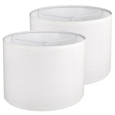 Set of 2 Drum Lamp Shades 13x13x10in White Line Fabric for Table Floor Lamp