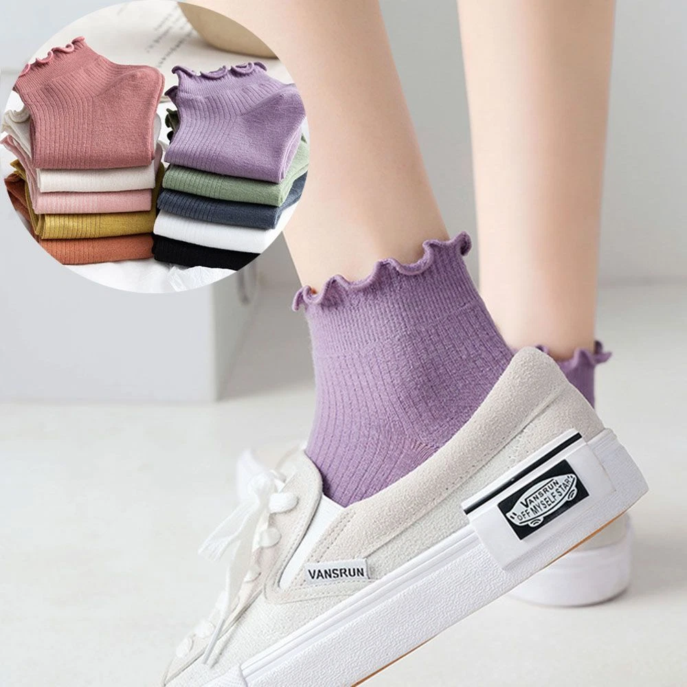 Super Thin Cotton Ankle Short Boat Socks Frilly Ruffle Socks