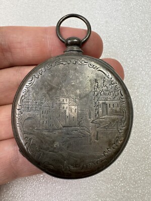 RARE ETCHED M J TOBIAS LIVERPOOL KEY WIND STERLING SILVER POCKET WATCH