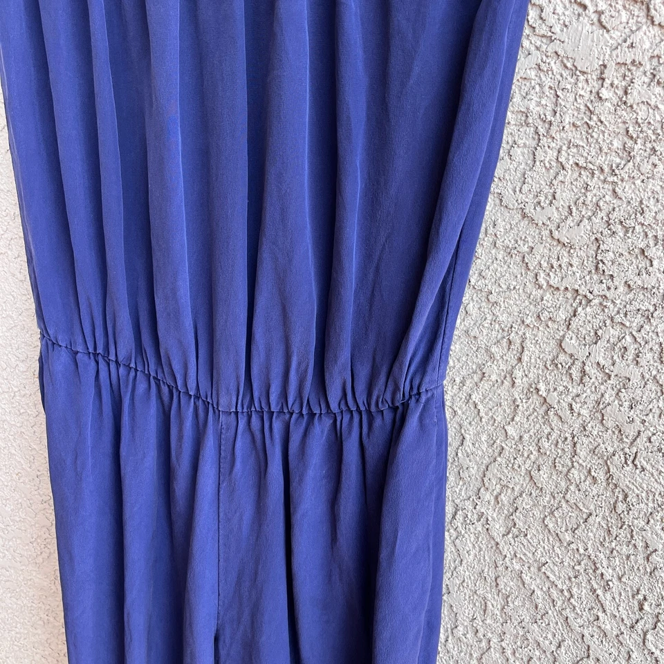 Mono Karina Grimaldi para mujer 100 % seda bolsillos sin tirantes azul marino suave talla M Foto 3 de 4