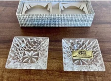Vintage Lead Crystal Square Tapered Salt Cellars Dips Original Box West Germany