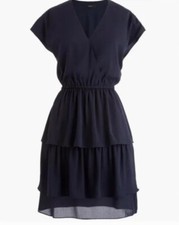 NWT J.Crew Point Sur Tiered Ruffle Navy Blue Faux Wrap Top Tiered Mini Dress 4P