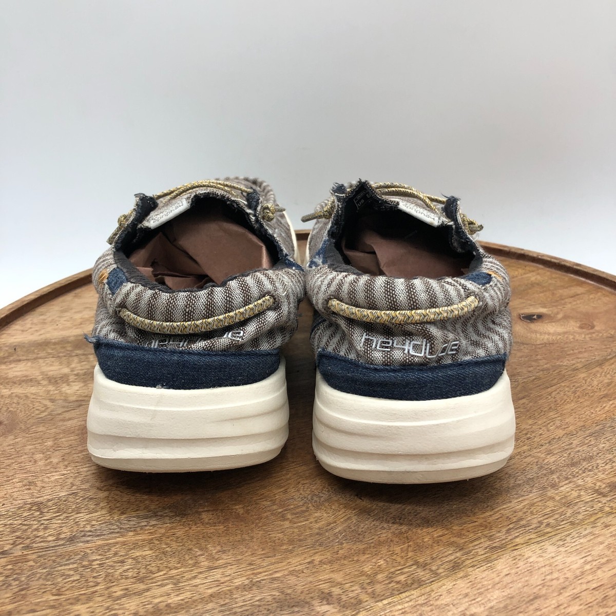 Hey Dude Mens Welsh Slip-On Shoes Fabric Stripes Tobacco Moc 