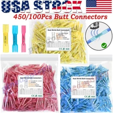450Pcs Heat Shrink Butt Crimp Wire Terminals Waterproof Connectors 22-10AWG Kits