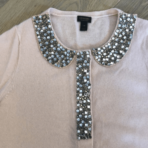Crewcuts Cashmere Pink Tiffany Style Cardigan with Rhinestones, Girls 14 - Picture 2 of 4