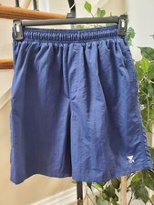 TYR Men Blue Solid 100 Nylon Pull On Drawstring Logo Print Shorts Size Medium