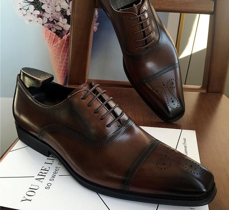 Men's Fashion British Pointy Toe Lace Up Leather Shoes Groom Party Dress  Shoes