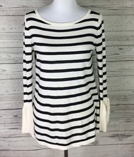 LOFT Outlet Women  s Black Ivory Striped Bell Sleeve Stretch Knit Sweater Size S