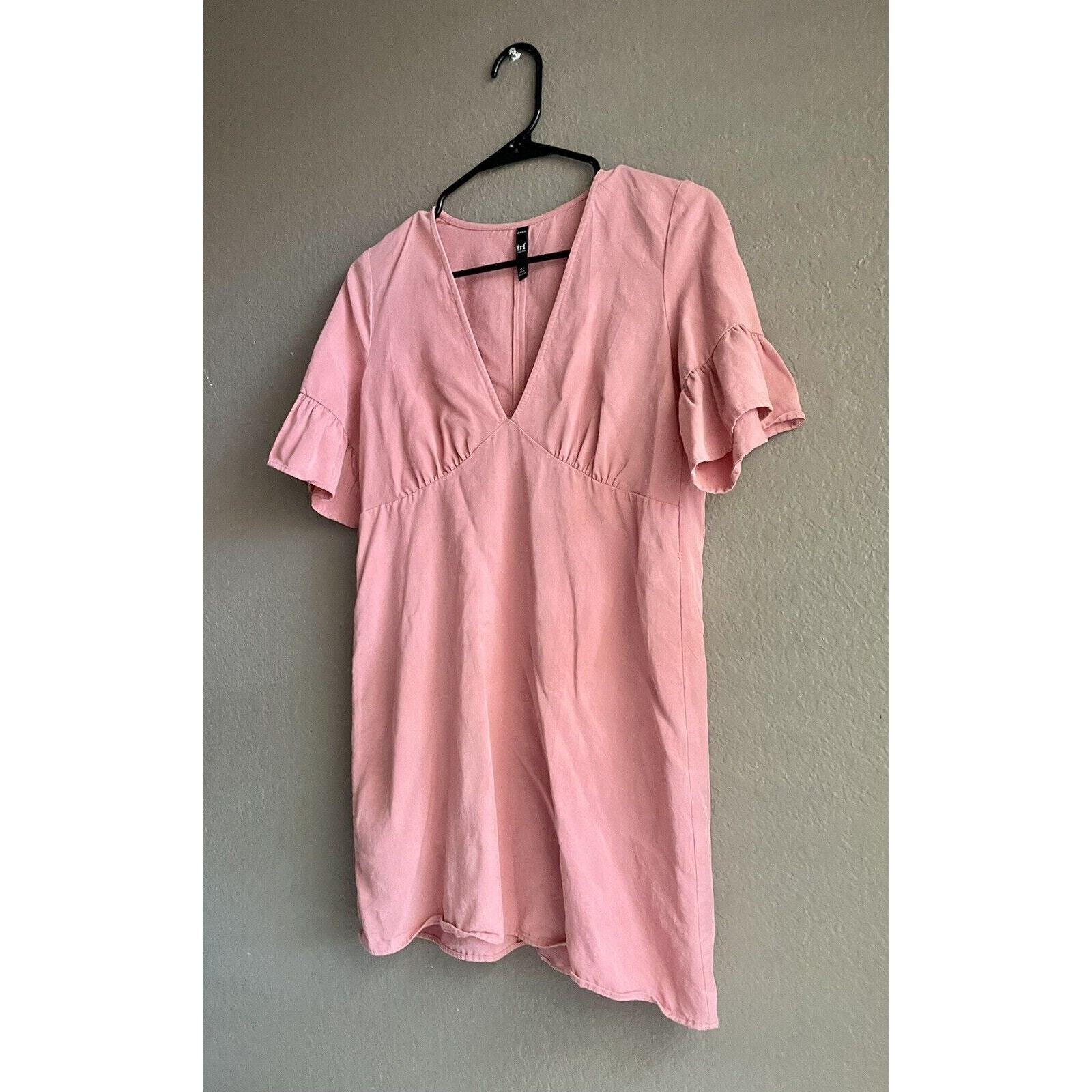 Zara TRF Collection Pink Salmon Ruffle Sleeve Dress Women's Sz Small thumbnail 3