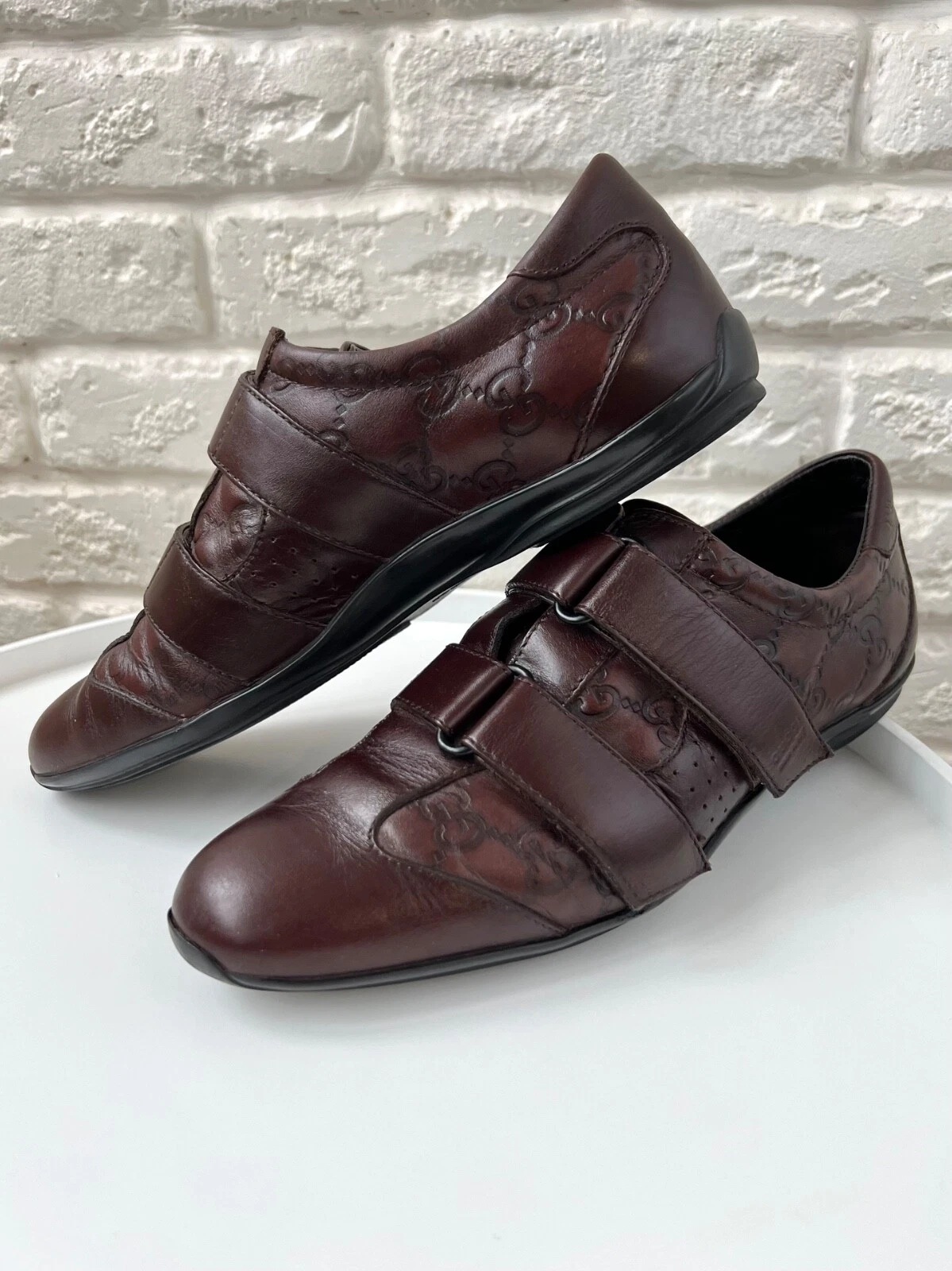 Baskets décontractées Gucci cuir marron logo Guccissima chaussures femme pointure 37