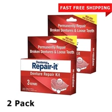 2x Dentemp REPAIR-It Permanent Loose Teeth Broken Denture 3 Repairs