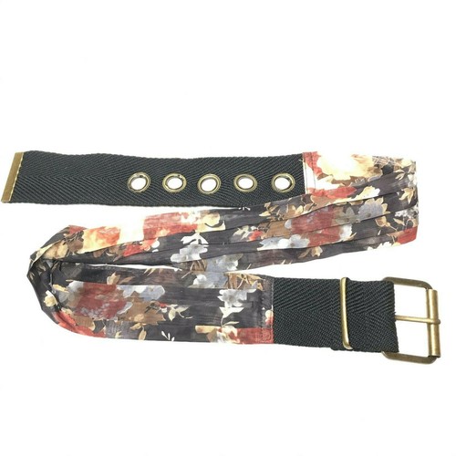 Women's Belt Black Medium Floral Fabric Canvas Grommet Wide Casual Dress Ladies - Picture 6 of 13