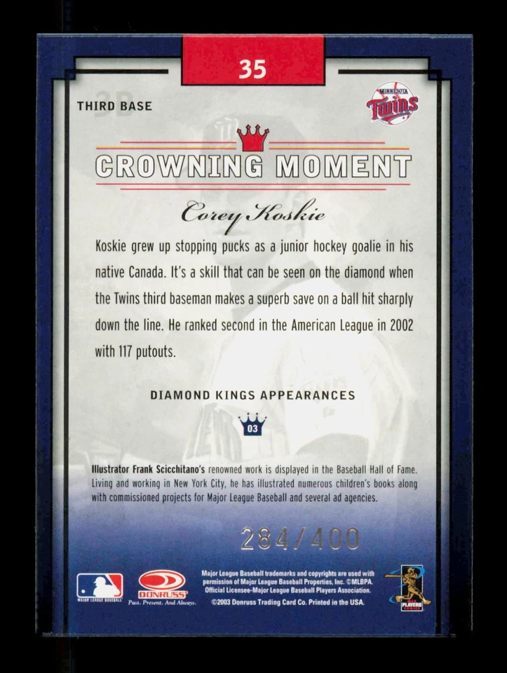 2003 Donruss Diamond Kings #35 Corey Koskie /400 Framed Gray (Silver Foil) - Image 2 of 2
