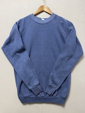 Vintage 80s Healthknit Blank Crewneck Sweatshirt Blue Raglan Made in USA Mens L