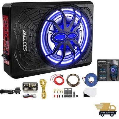 Sleek 10'' 1200W Slim Car Subwoofer with LED and Heat Dissipation Features