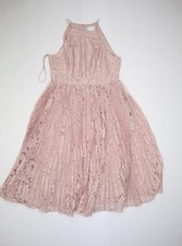 ASOS Design Dress Womens US 12 Pink Lace Pleated Midi Sleeveless Halter Formal