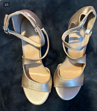 Women s Silver Strappy Faux Leather Ankle Strap Buckle Sandals Solid US 8.5