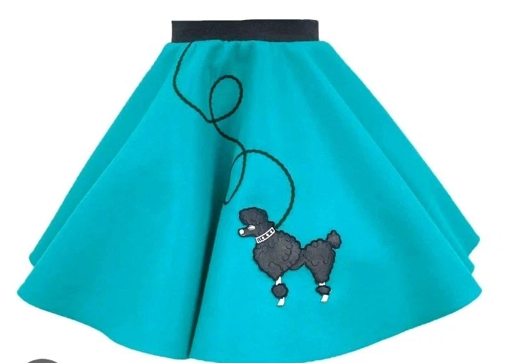 Niñas Caniche Falda Azul Aqua Fieltro Negro Perro Años 50 Retro Disfraz 5 6 Calcetín Hop  Foto 3 de 4