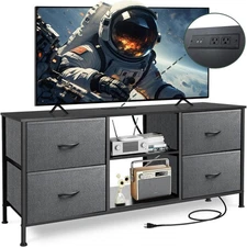 Entertainment Center Dresser with 4 Drawers Storage Shelve 46"TV Stand Grey