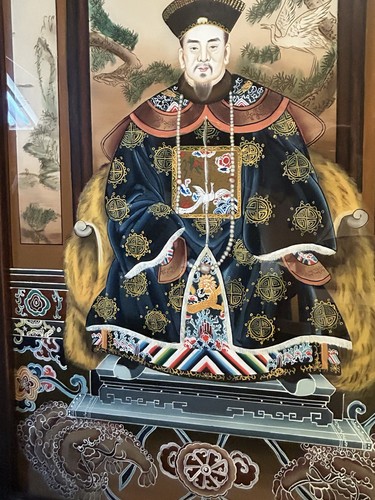 Vintage chinesische Rückseite Glas Gemälde Ahnen Porträts Qing Dynastie Stil - Bild 12 von 21