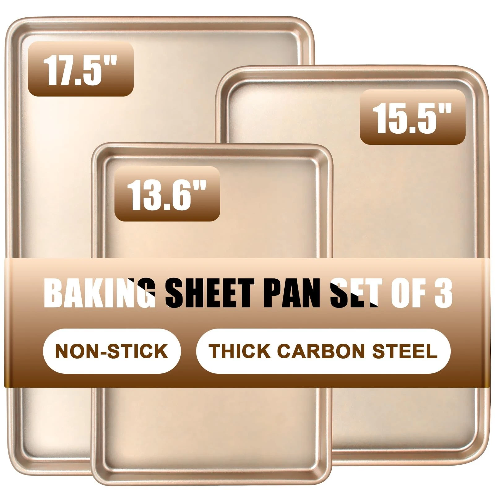 Baking Sheet Pan Set of 3, Commercial Cookie Sheets for Baking, Nonstick Half...