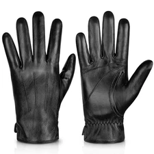 Mens Black Sheepskin Leather Winter Gloves, Touchscreen Cashmere Lined