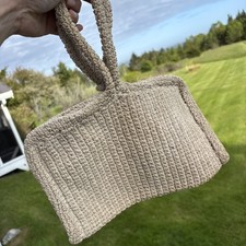 Vintage 70s Crochet Handbag Bag 12x8" Boho Summer Beachy Retro Purse wristlet
