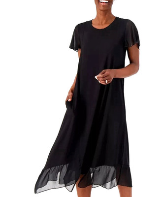 NEW  LOGO LORI GOLDSTEIN RAYON 230 DRESS WITH CHIFFON DETAILS BLACK X-LARGE XL