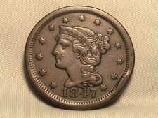 1847/7 Braided Hair Large Cent N-18c R5 Large 7 over Medium 7 with Cuds