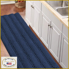 Turquoize 59x20" Navy Blue Striped Extra Large Non-Slip Shaggy Bath Rug Runner