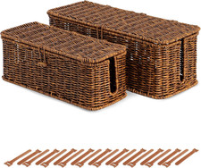 Cable Management Box, Cord Organizer with Lid  Cable Ties - Brown Set