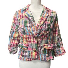 Hannah S 2000s Y2k Patchwork Plaid Fitted Blazer Medium