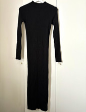 New Look Black Ribbed Knit High Neck Long Sleeve Stretch Maxi Dress Size 10