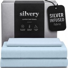 Silvery Twin Infused Ice Blue Bed Sheets Set - Award-Winning Self-Cooling