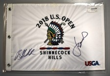 Brooks Koepka Jordan Spieth Signed 2018 US Open Shinnecock Hills Flag Autographs